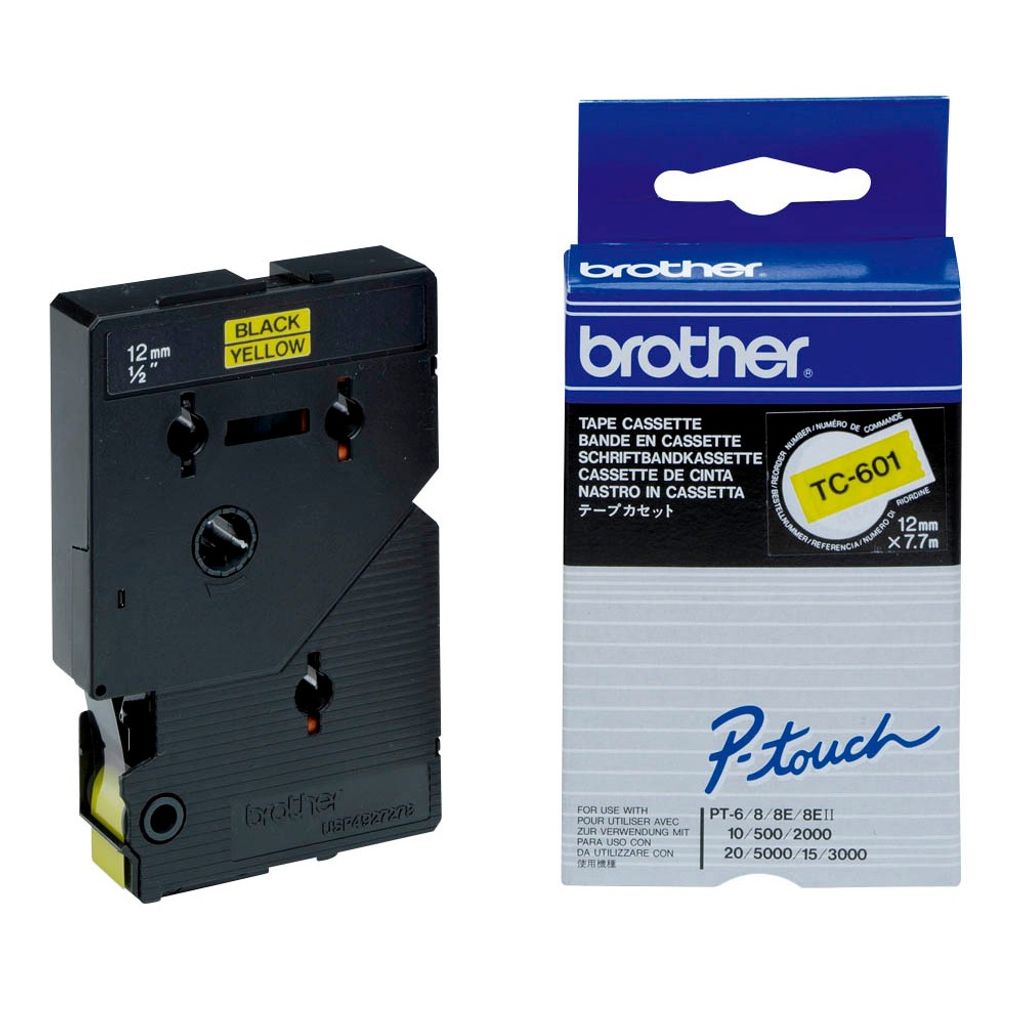 Brother Gloss Laminated Labelling Tape - 12mm, Black/Yellow