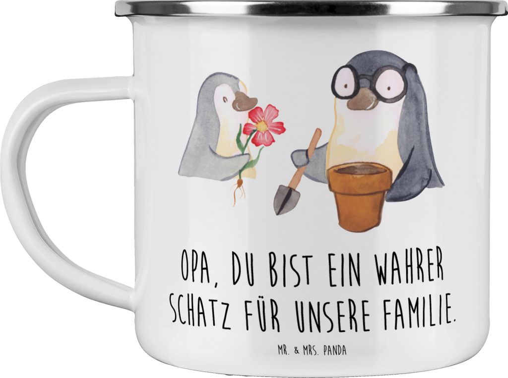 Mr. & Mrs. Panda Pott Opa Schatz - Weiß - Geschenk, Haferl, Großvater, Bedanken, einzigartig, Dankbarkeit, Danke sagen, becher emaille, Emailleta...