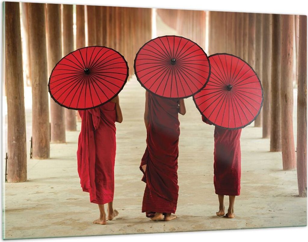 Bilder auf glas - Einteilig - Bhutan Regenschirm Rot - 120x80cm - Glasbilder - Wandbilder - Bilder - zum Aufhängen bereit - Wanddekoration aus Gla...