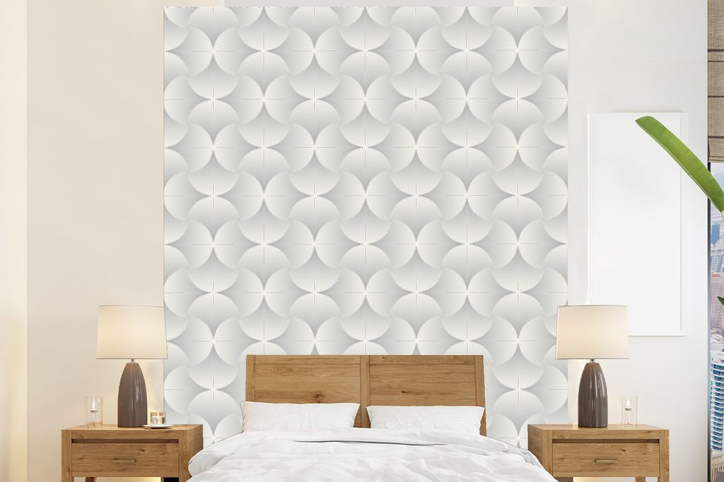 MuchoWow Fototapete für Wohnzimmer oder Schlafzimmer Wandtapete Vinyl Motivtapete Muster - Silber - Retro - 180x220 cm - Tapezierpapier