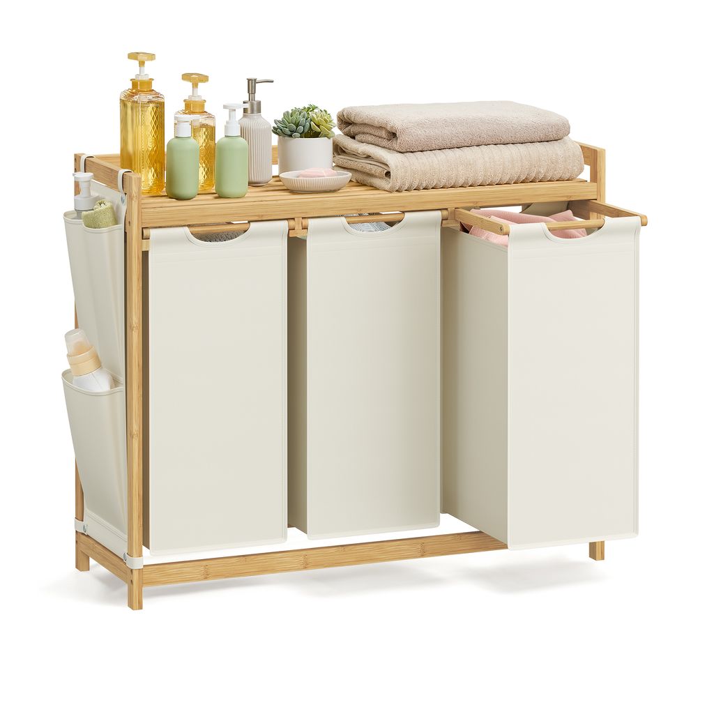 Wäschekorb 3 Fächer, Bambus, Wäschesammler 150 L, mit Produktbild 