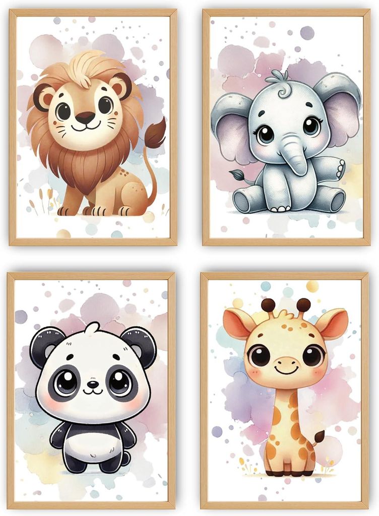 VON STEINEICH Deko Bilder Set Kinderzimmer – Liebevolle Wandbilder [DIN A4] Deko für Jungs- Mädchen- & Babyzimmer mit Tieren (ohne Bilderrahmen)
