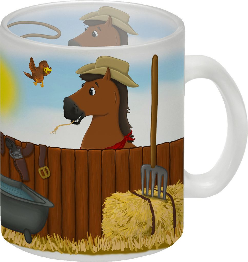 Glas Tasse mit Westernpferd Motiv