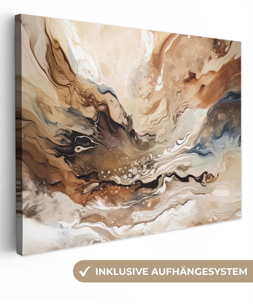 MuchoWow - Leinwandbilder - Abstrakt - Kunst - Farbe - Beige - Modern, Wandbild, Wanddeko Bilder Wohnzimmer, 40x30 cm