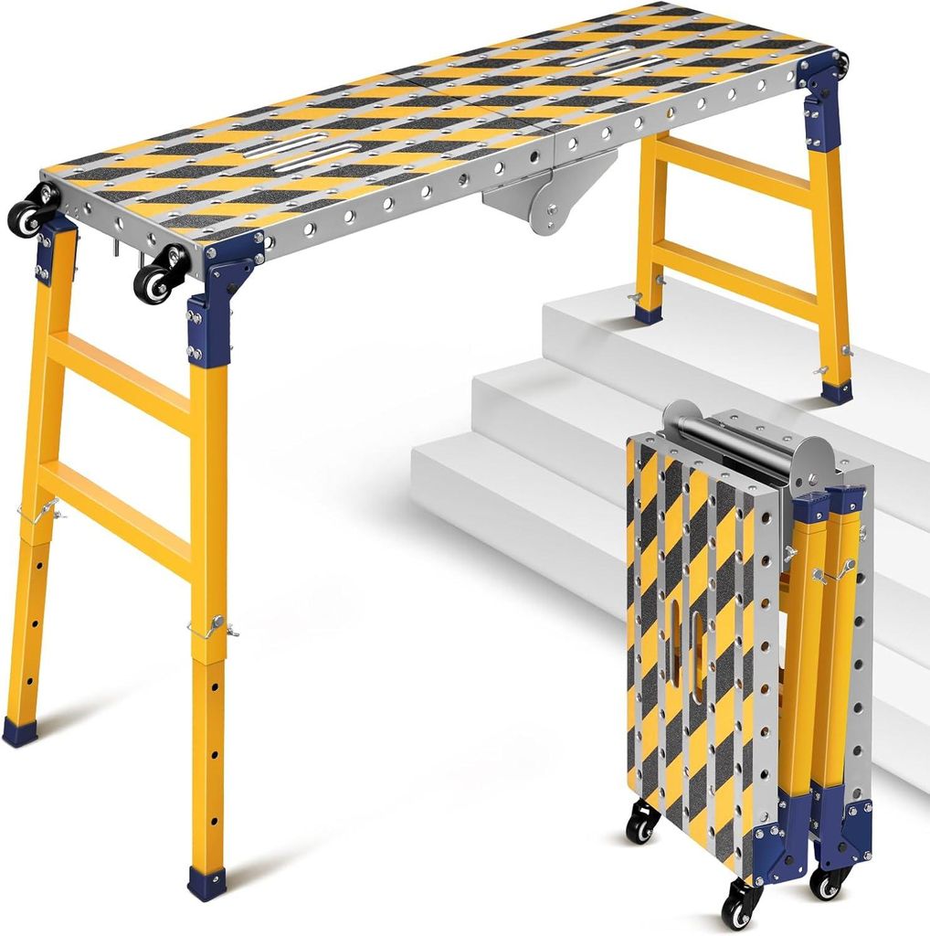 2in1 60-90cm Höhenverstellbar Arbeitsplattform Mobiler Schweißtisch Klappbare 120*36cm Arbeitsbühne Laufbühne Gerüst Antirutsch Werkbank Verzi...