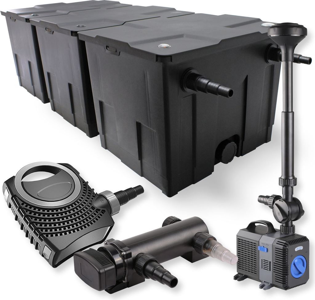 SunSun Komplettset: CBF-350C Teichfilter bis 90000 L Teichfilteranlage Durchlauffilter, NEO7000 Teichpumpe 7000l/h 50W, CUV-318 Teichklärer UVC Kl...