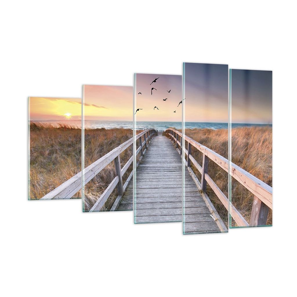 Bilder auf glas - 5 Teile - Eintrag auf der Strand - 150x100cm - Glasbilder - Wandbilder - Bilder - zum Aufhängen bereit - Wanddekoration aus Glas...