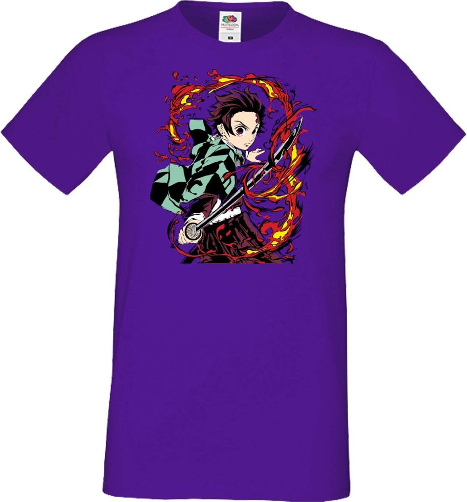 Herren T-Shirt Japan Manga Animation Comics Demon Anime Slayer Tanjiro Kamado 07 Var-019, Man 2XL / Lila