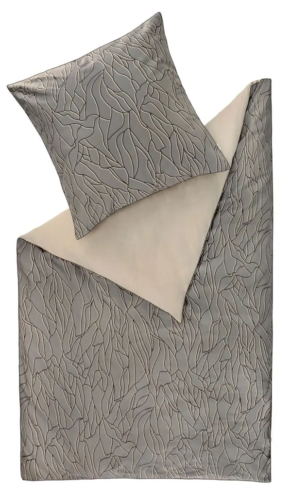 Housse couette 155x220 Esprit Nele en coton gris avec finitions soignées