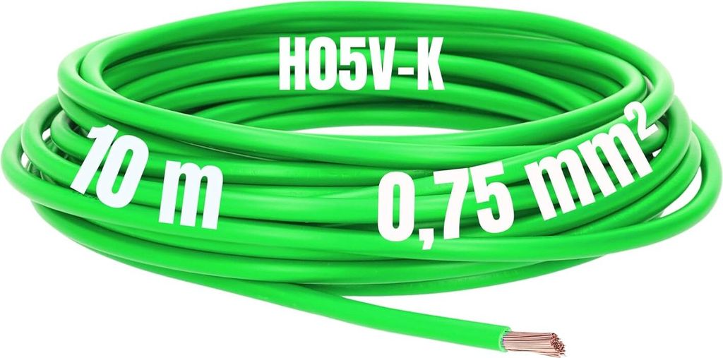 Kalitec 10 Meter H05V-K 0,75 mm² grün Verdrahtungsleitung I Aderleitung flexibel I PVC Einzelader I Litze 0,75mm2 I Verdrahtung feindrätig I Ein...