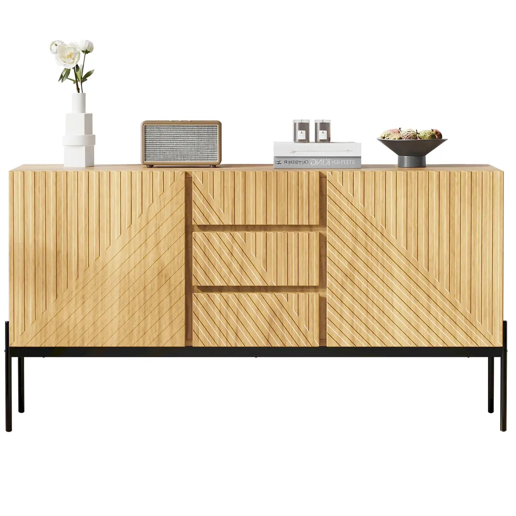 Sideboard 3 Tiroirs 2 Portes Sans Poignées, Rangement Discret et Chic - 6