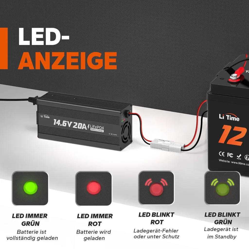 Chargeur de Batterie Lithium 12V 20A LiFePO4 LiTime Haute Efficacité