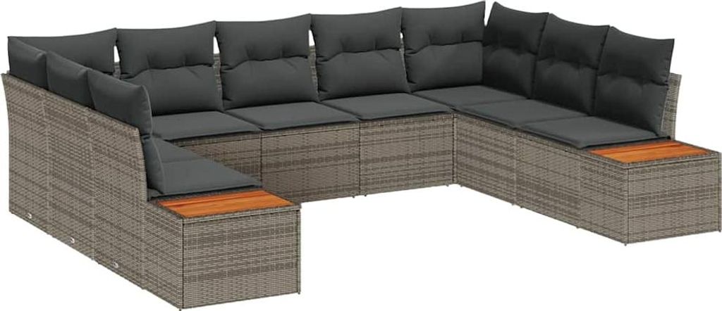vidaXL Gartensofa-set mit Kissen 9 pcs Grau Poly Rattan