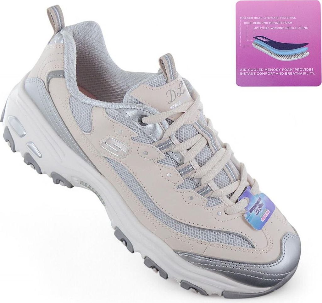 Skechers D Lites - Chromatic - Damen Sneakers Schuhe Beige-Silber 150246-NTSL , EU 38 UK 5