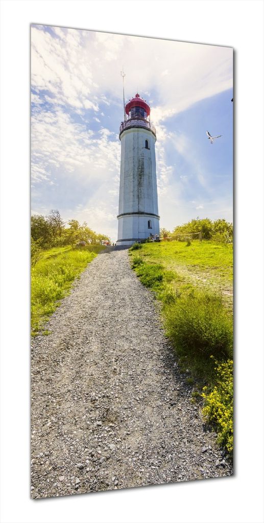 Wallario selbstklebende Duschrückwand 70 x 190 cm mit Motiv Leuchtturm auf Hiddensee bei Sonnenschein - Wandverkleidung mit Hochglanzlaminat in Gl...