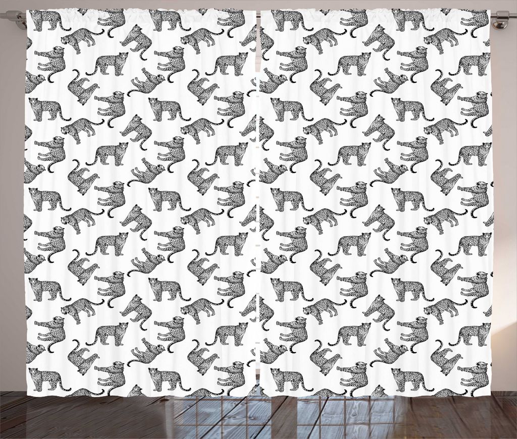 ABAKUHAUS Safari Rustikaler Vorhang, Monochrom-Leopard-Muster, Wohnzimmer Universalband Gardinen mit Schlaufen und Haken, 280 x 225 cm, Charcoal Gr...