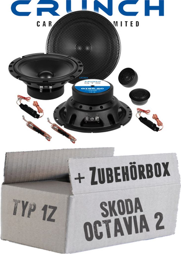 Lautsprecher Boxen Crunch GTS6.2C - 16,5cm 2-Wege System GTS 6.2C Auto Einbauzubehör - Einbauset passend für Skoda Octavia 2 1Z Heck - justSOUND