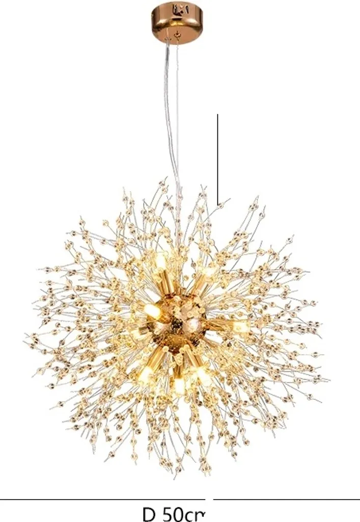 Grand lustre pissenlit cristal pour salon chic avec éclairage réglable