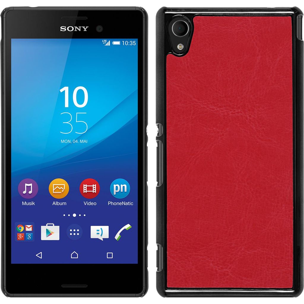 PhoneNatic Case kompatibel mit Sony Xperia M4 Aqua - Hülle rot Lederoptik Hard-case + 2 Schutzfolien