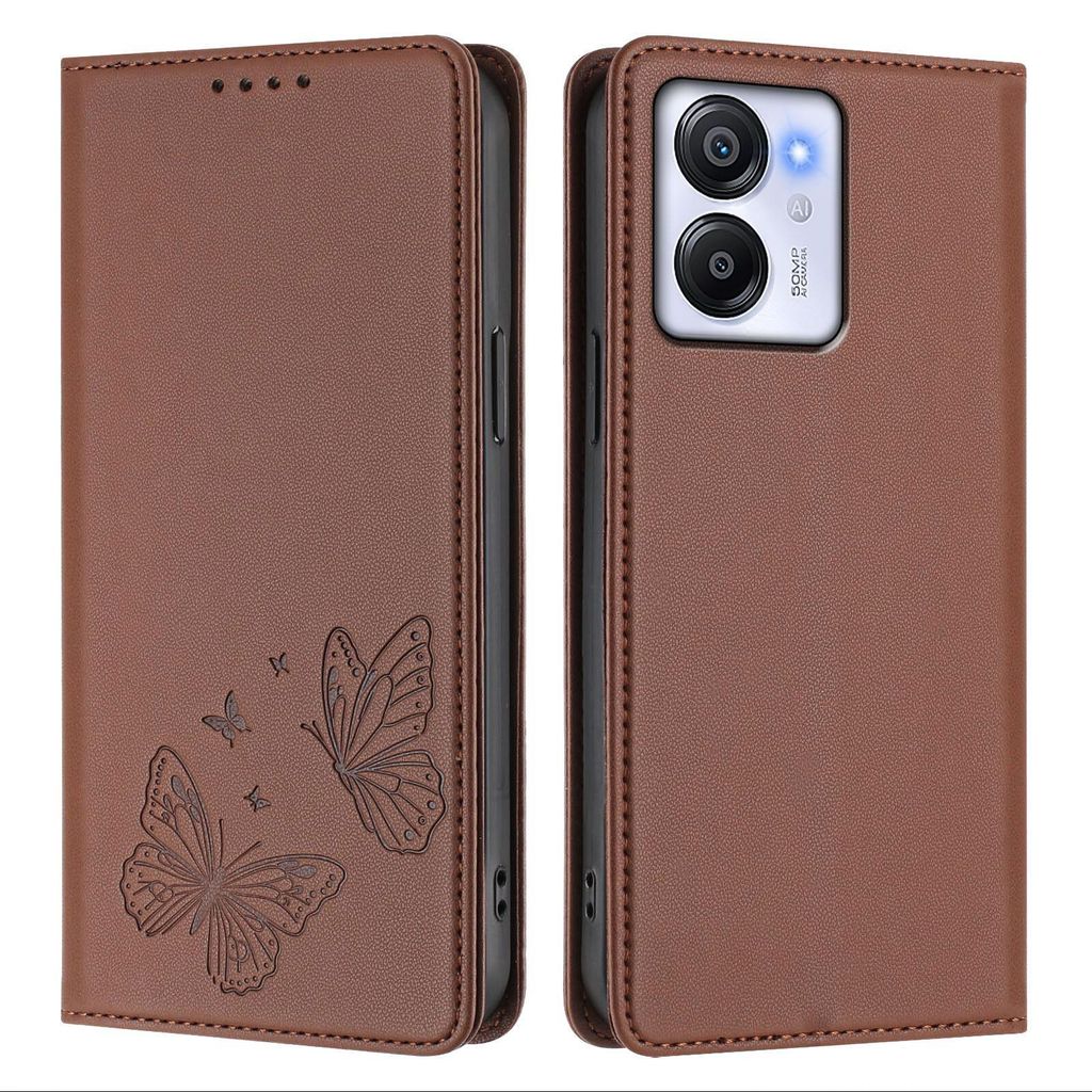 Lederhülle für Blackview Color 8 /Oscal Modern 8, Schmetterling Prägung Leder Brieftasche Schutzhülle mit Ständer Braun