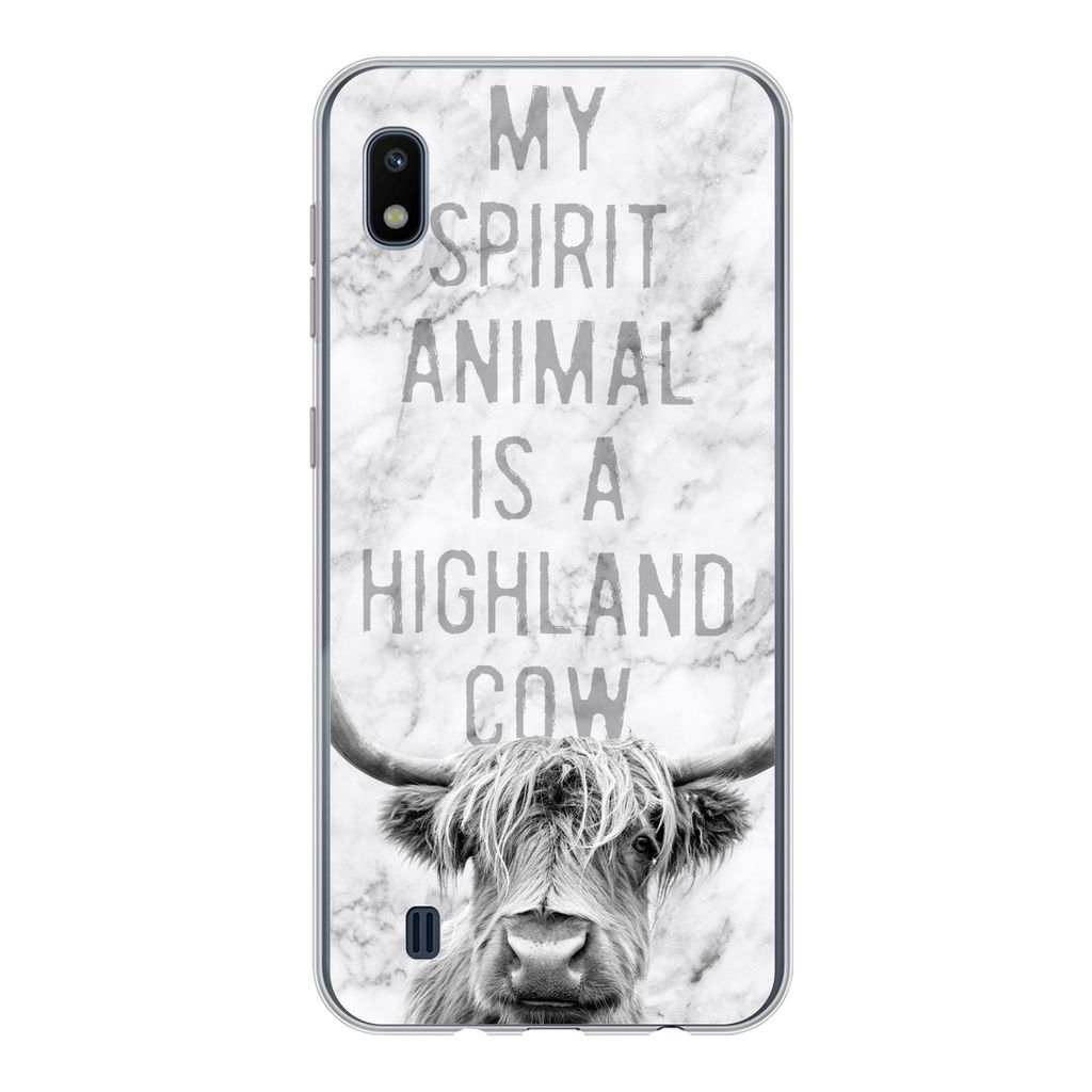 MuchoWow Handyhülle Schutzhülle Hülle für Samsung Galaxy A10 Schottischer Highlander - Marmor - Zitat Silikon Softcase Handy Hülle - Schutzh...