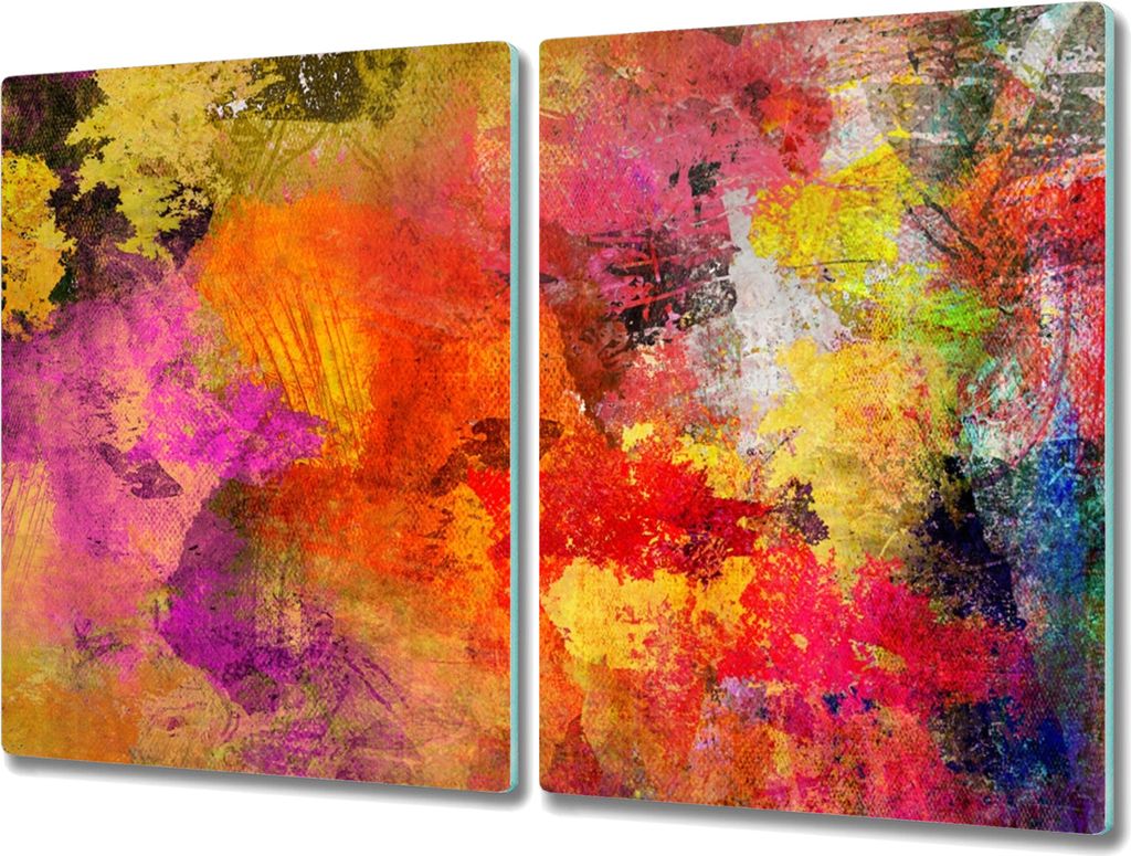 Coloray Hackbrett Kochplattenabdeckung Herdabdeckplatte 2x40x52 cm Schneidebrett Küchenbrett - bunte Flecke