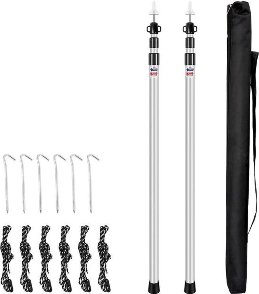 Mât de tente réglable 90-230 cm en aluminium avec tendeur nylon inclus