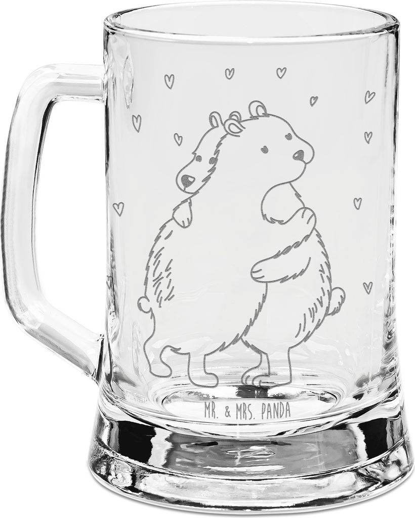 Mr. & Mrs. Panda Seidel Eisbär Umarmen - Transparent - Geschenk, Krug, Humpen, Lustige Sprüche, Glaskrug, Glas Bierkrug, Gravur