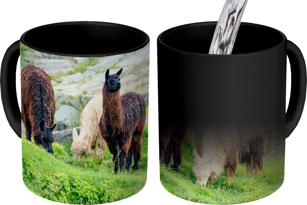 MuchoWow Zauber Tasse Zaubertasse Magic Alpaka - Berg - Gras 350 ml Farbwechsel Becher Geschenk Geschenkidee - Magic-Tasse - Fototasse - Keramikt...