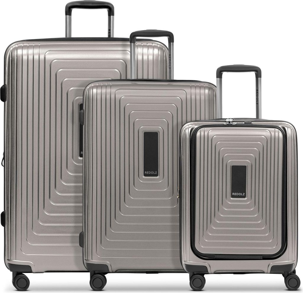 REDOLZ mit Laptopfach Essentials 14 Trolley Set 3-teilig ( S Exp. Front Pocket ) Coffee Grey Metallic taupe 54cm
