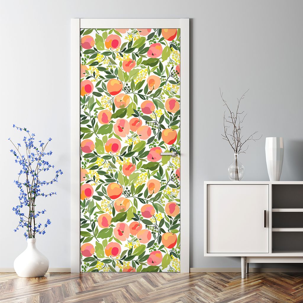 Dekorative Türtapete selbstklebend Klebefolie Türposter Türaufkleber Pfirsich grün 77 x 200 cm