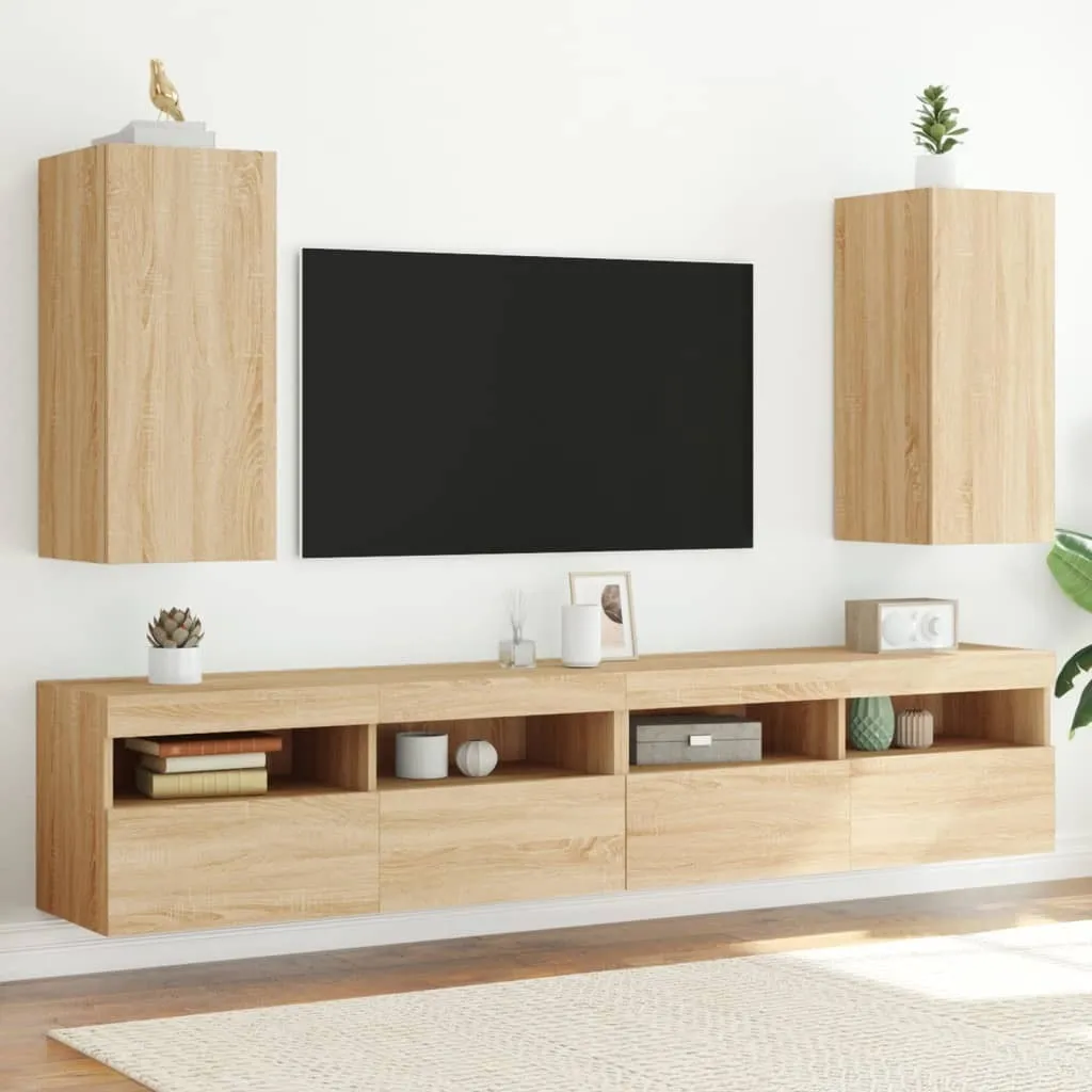 Pensili TV Moderni con LED Rovere Sonoma - Arredamento Living 2pz