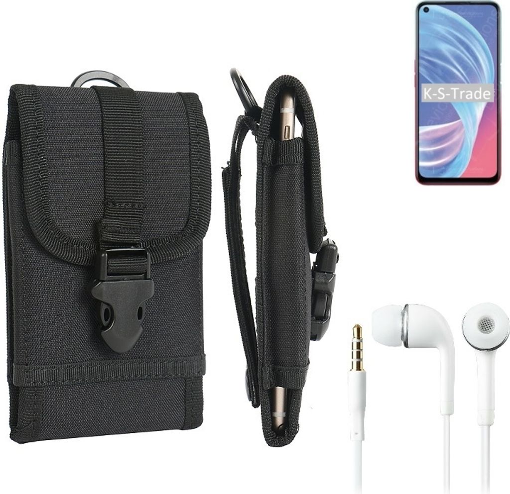 K-S-Trade Holster Schutz Hülle kompatibel mit Oppo A73 5G Gürteltasche Handy Hülle Tasche outdoor Seitentasche schwarz 1x + Kopfhörer
