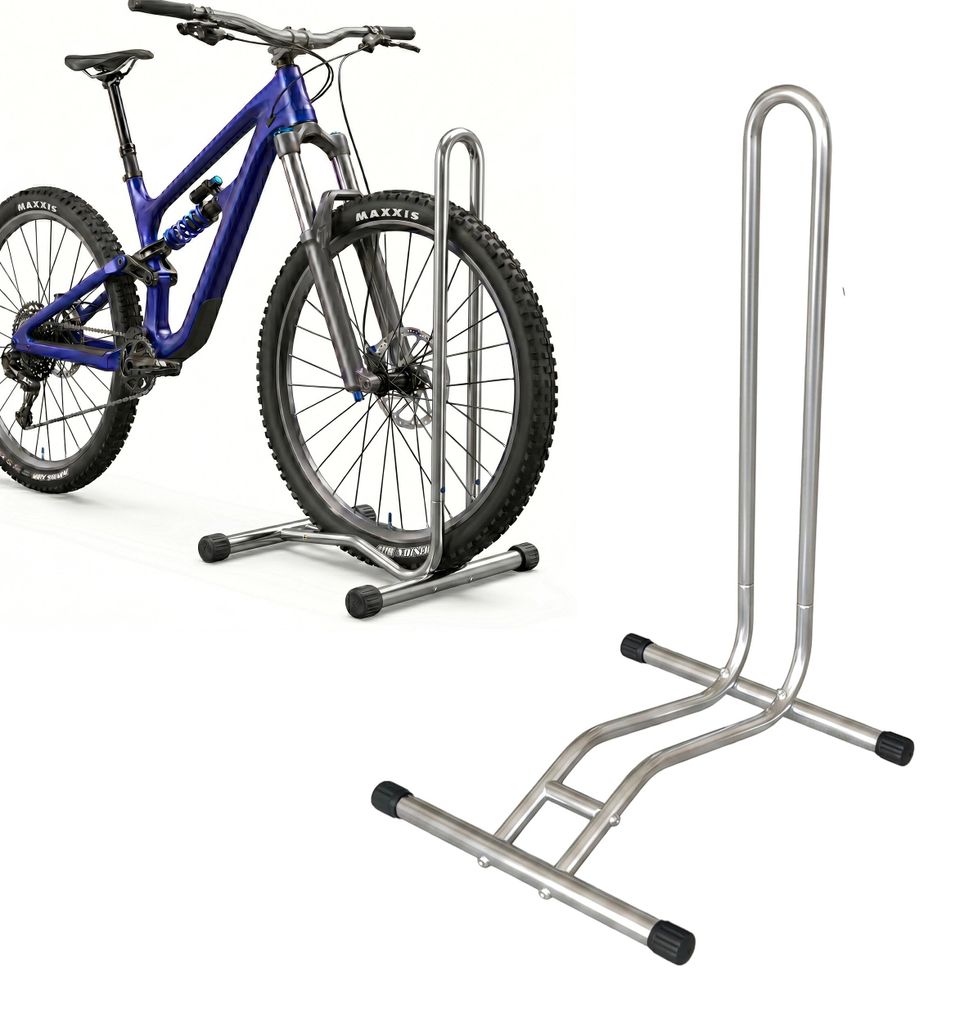 Relaxdays Fahrradständer, 29 Zoll, Reifenbreite bis 6,5 cm, Vorder- & Hinterrad, Boden, 1 Fahrrad, Radhalter, silber