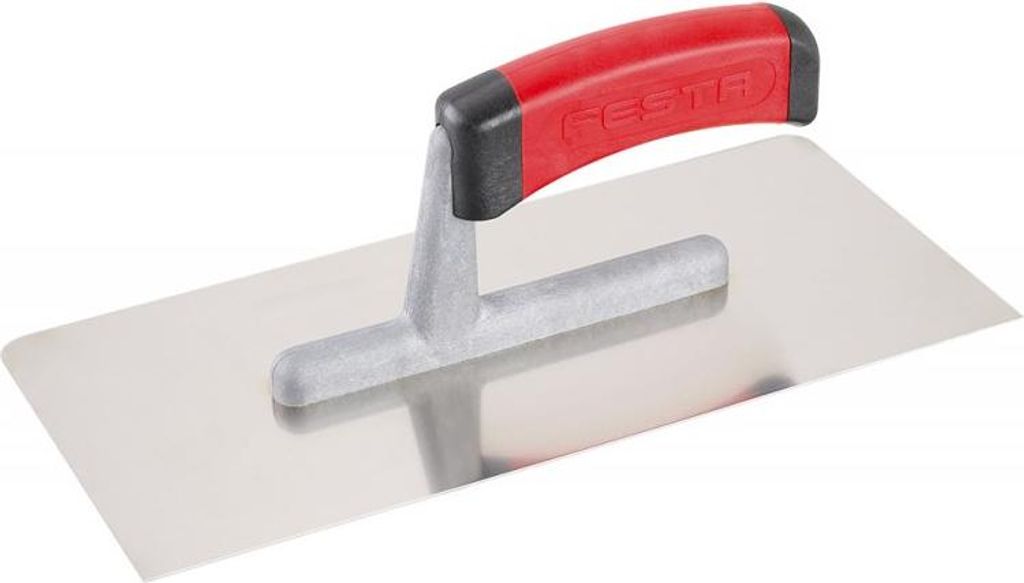 Glatter Edelstahl-Glätter, 2 abgerundete Ecken, 280 x 130 mm, Gummigriff, FESTA