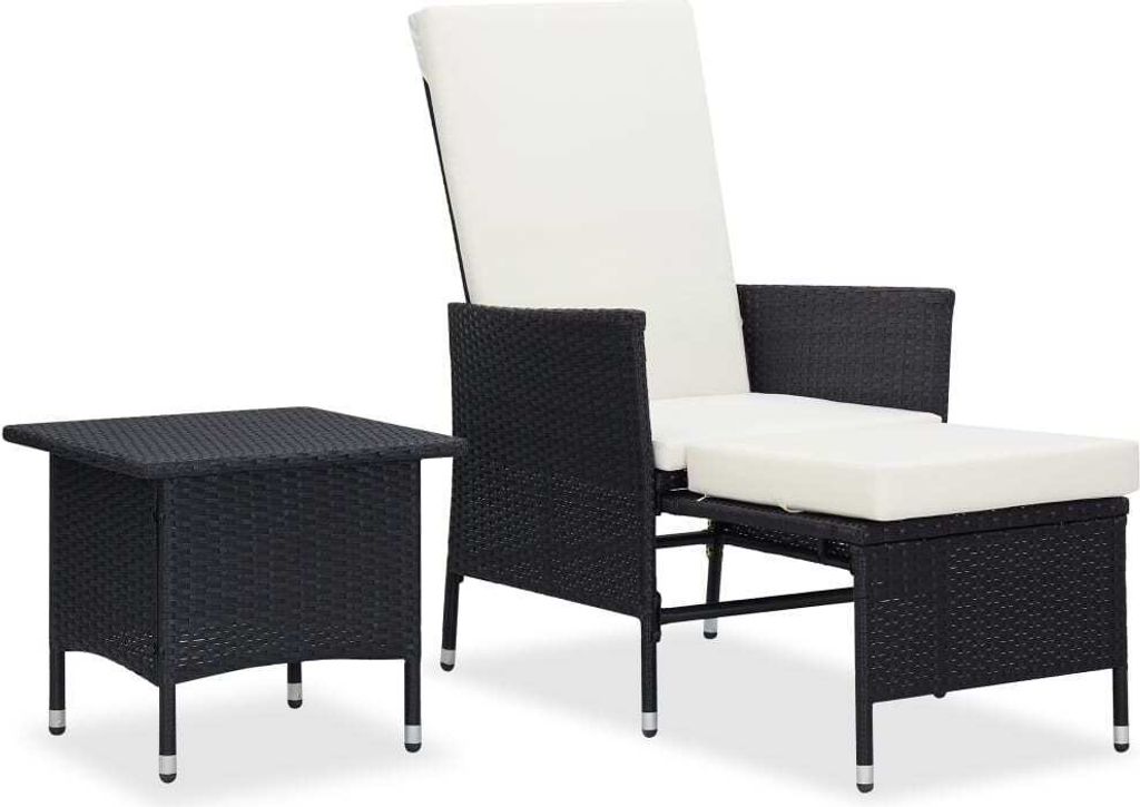 2-tlg. Garten-Lounge-Set mit Kissen Poly Rattan Schwarz