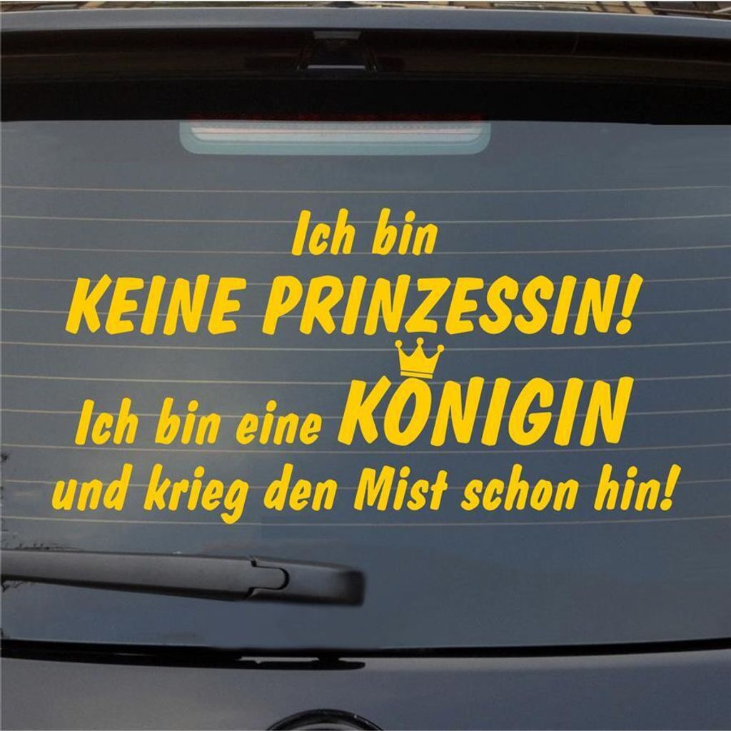 Heckscheibenaufkleber Ich bin keine Prinzessin ich bin eine Königin 55x28 cm Gelb Auto Aufkleber Sticker