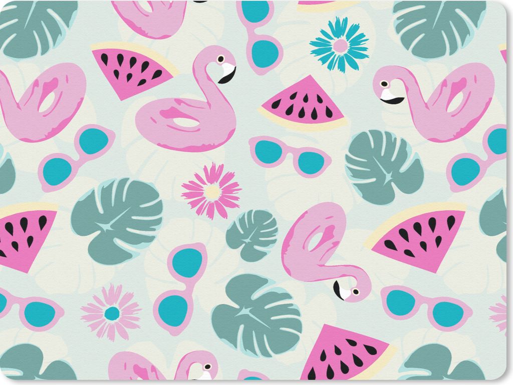 MuchoWow Mauspad Mousepad Sommer - Muster - Flamingo - Monstera 23x19 cm - Mousepads - Maus Mat - Pad - Mausunterlage - Schreibtischunterlage - M...