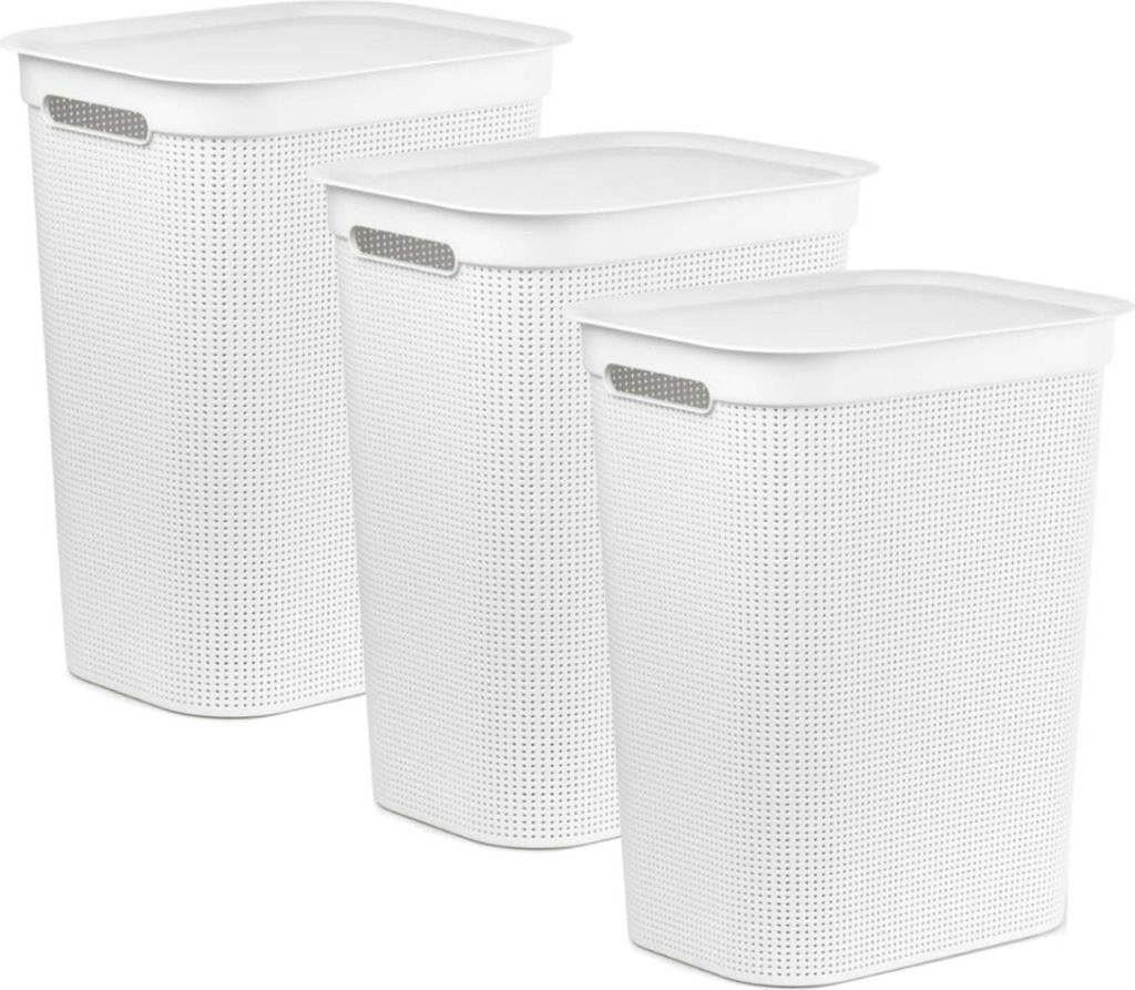 Rotho 3er-Set Wäschesammler 50 L Brisen - Wäschekorb 43,1 x 34 x 52,9 cm - Wäschebox mit Deckel und Griffen - Wäschetruhe groß - Wäschetonne ...