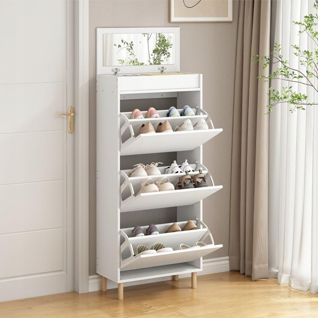 Schuhschrank weiß mit Spiegel Loft Stehregal Flur 55 cm