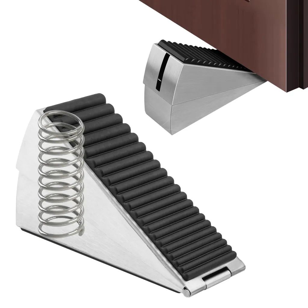 Butée de porte à ressort en inox brossé réglable, hauteur 7,8 cm