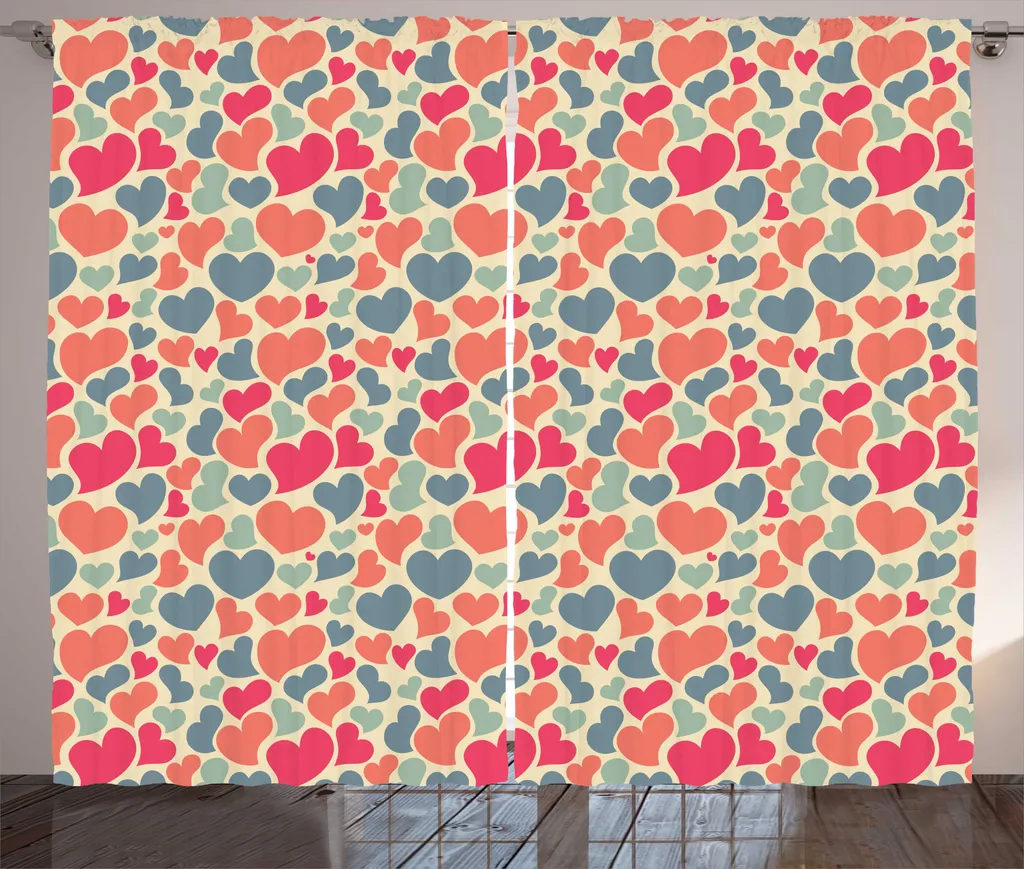 Rideau pour salon ambiance chaleureuse motifs cœurs artistiques 280x225 cm