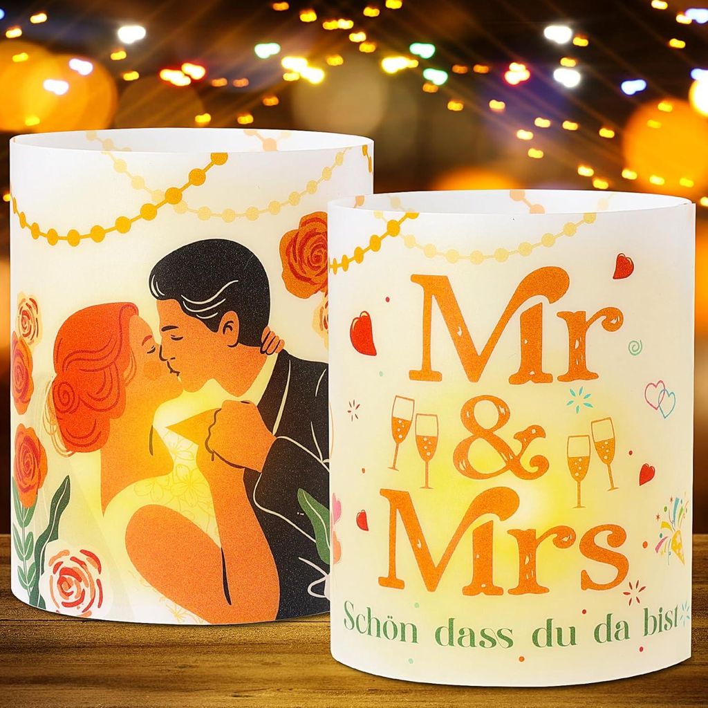 12 Windlicht Tischdeko Hochzeit, Hochzeitsgeschenke für Brautpaare, Mr & Mrs Deko Hochzeit, Schön DASS Du Da Bist, Geeignet für Teelichter oder ...