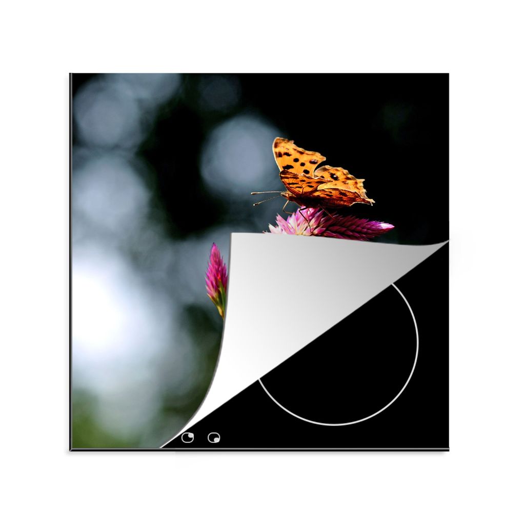 KitchenYeah Herdabdeckplatte Schmetterling - Blumen - Insekten , 78x78cm, Küche Deko, Glaskeramikkochfeld Herdabdeckung, Abdeckplatte fùr Kochfeld