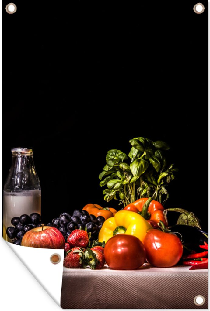 MuchoWow 80x120 cm Outdoor-Poster Gartendeko Sichtschutz Garten Poster für den Garten Stilleben - Essen - Trinken - Obst - Schwarz