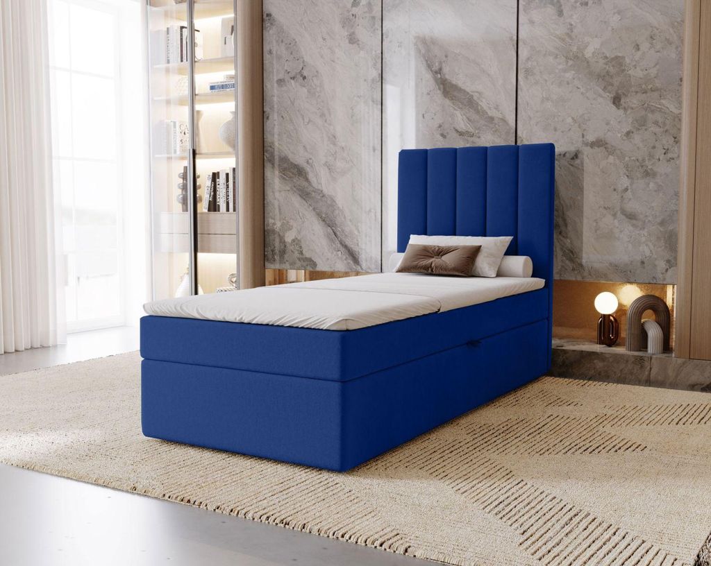 Hotel-Einzelbett 80x200 GRETNA - Dunkelblau + GRATIS Matratzenauflage