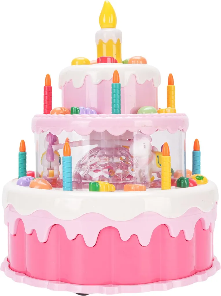 Gâteau d'anniversaire rose rotatif avec effets lumineux et mélodies