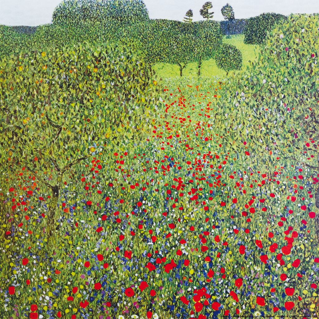 Gustav Klimt Kunstdruck Bild - Mohnblumenwiese 1907, (40 x 40 cm)