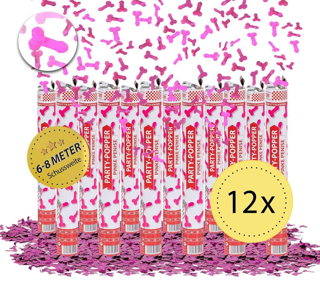 Party Popper 40cm Pinke Penisse 12er Set JGA Konfetti Produktbild 