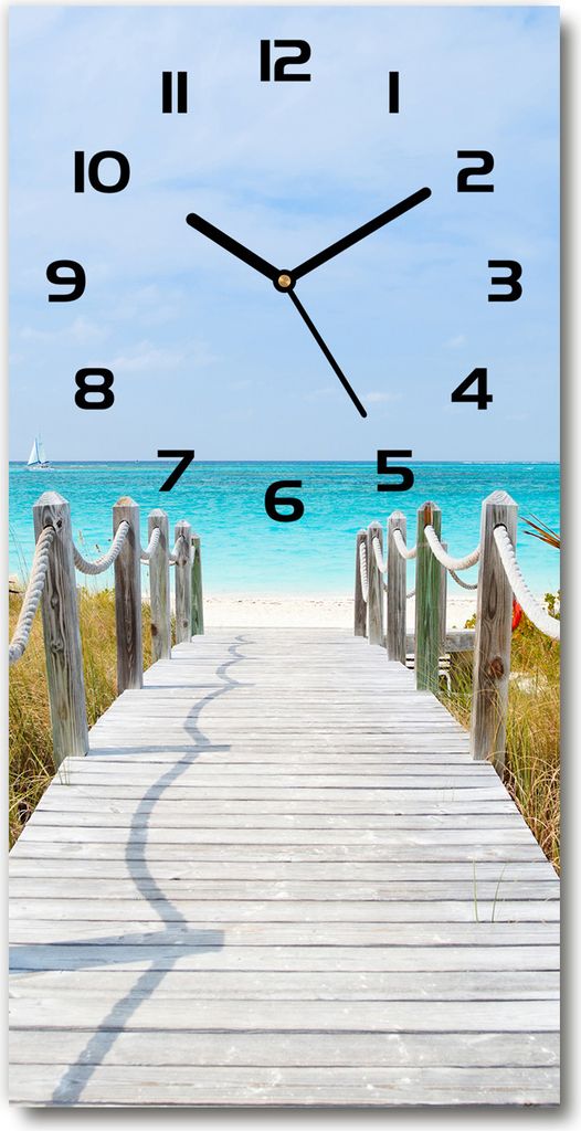 Wanduhr aus Glas – 30x60 cm - Glasbild - Glasuhr - Gehärtetes Glas -Weg zum Strand